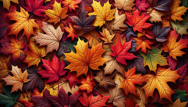 Autumn leaves lying on the floor,autumn leaves lying on the floor, fall, autumn, leaf, orange, season, red, nature, maple, yellow, background.Generative AI