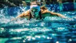 sprint swimming freestyle swimming olympic freestyle competition water sport sprint pool woman exercising sport athlete blue recreational pursuit swimming pool water sports race people.
