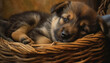 Cute puppy lying down, fluffy fur, playful and small generated by AI