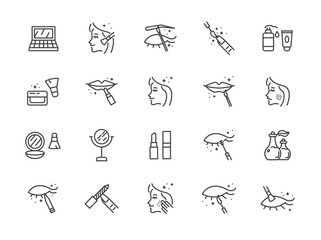 Beauty and cosmetics line icon set. Beauty makeup skincare vector line icon set