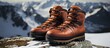 Brave expedition across frozen mountains in tough, uninhabited areas with durable, full-leather mountaineering boots.