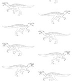 Fototapeta Dinusie - Vector seamless pattern of hand drawn flat outline velociraptor dinosaur isolated on white background