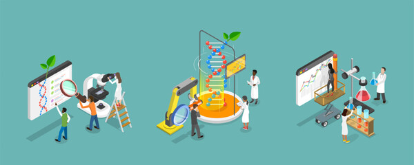 3D Isometric Flat Vector Illustration of Science Research, Scientific or Biotech Experiment Laboratory