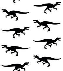 Wall Mural - Vector seamless pattern of hand drawn flat velociraptor dinosaur silhouette isolated on white background