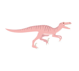 Poster - Vector hand drawn flat pink velociraptor dinosaur isolated on white background