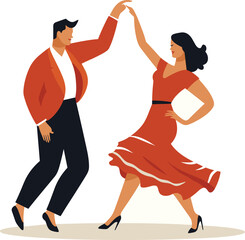 Couple dancing salsa in stylish clothes. Latino man and woman perform dance moves. Passionate dance partners in performance vector illustration.