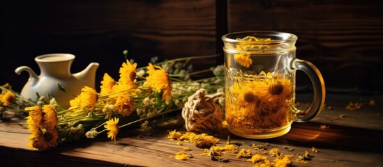 Sticker - Yellow dried flowers mixed with herbal tea.