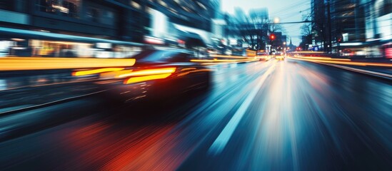 Canvas Print - Blurred vehicle on road surface.