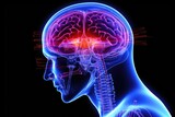 Fototapeta  - Neuroimaging, BCI, Deep Brain Stimulation, Neuroprosthetics, MRI, Medtech, Brain, EEG, Neuromodulation, Neurofeedback, Neurosurgery Robotics, Brain Mapping. Medtech, medical technology illustration