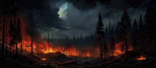 Sticker - Nighttime forest fire.