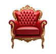 Luxurious armchair adorned in red and gold isolated on transparent background. PNG file, cut out