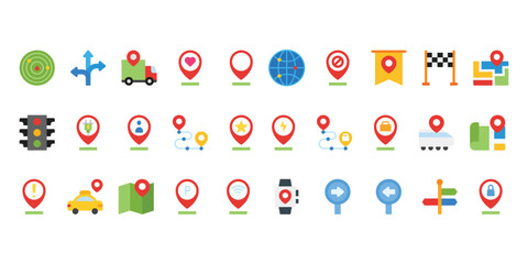 Sticker - Location icon set with flat style simple, direction, map, maps, pin, location, mark, global