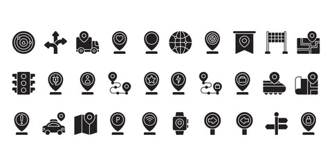 Canvas Print - Location icon set with solid or glyph style simple, direction, map, maps, pin, location, mark, global