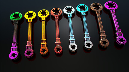 colorful cartiin wrench set. Handyman tools for home repair on black background