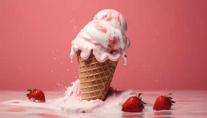 Sticker - Strawberry ice cream, sweet, frozen, refreshing, gourmet, summer dessert generated by AI