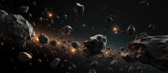 Canvas Print - A rendering of asteroids, alone on a black background.