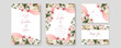 Pink and white rose floral wedding invitation card template set with flowers frame decoration. Watercolor wedding invitation template with arrangement flower and leaves