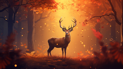 Wall Mural - autumn background with deer