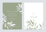 Fototapeta Sypialnia - Green minimalist olive leaves wedding invitation