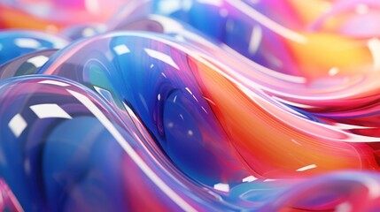 Wall Mural - a colorful, glossy glass ribbon with a holographic, curved wave design. design element is suitable f