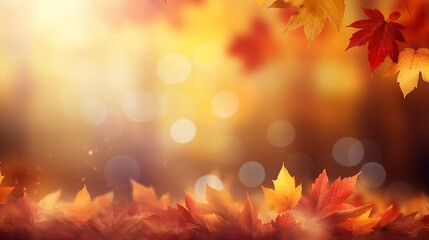 fall background with autumn colorful leaves and sun flare