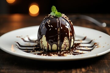 Poster - Cake truffle in dark chocolate sauce