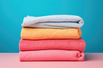 Wall Mural - Fresh towels placed on a colored backdrop