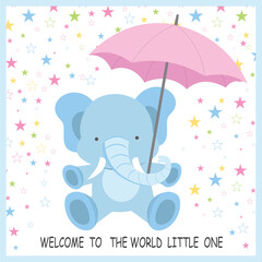 Canvas Print - baby shower card with elephant and umbrella