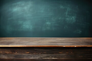 Product display with chalkboard on wooden table symbolizing education