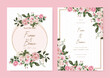Pink rose floral wedding invitation card template set with flowers frame decoration. Wedding invitation floral watercolor card background