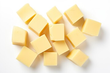 Canvas Print - Butter cubes seen from above separated on a white background