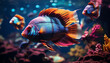Colorful fish swimming in a vibrant underwater world generated by AI