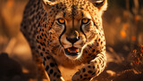 Majestic cheetah walking in the African wilderness generated by AI