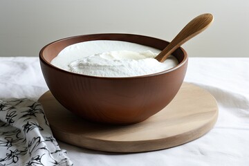 Sticker - Yogurt or sour cream made at home served in a wooden bowl