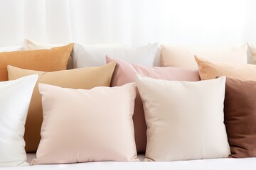 Sticker - Different soft pillows arranged on a white background for banner design