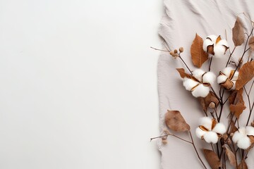 Sticker - Eucalyptus branches cotton flowers dried leaves on gray background in autumn composition