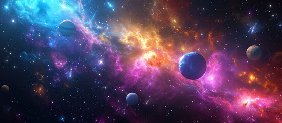 Wall Mural - computer generated illustration of the universe, with planets, stars, and galaxies, set against a co