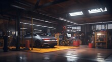 A Garage With An Automated Car Maintenance System That Diagnoses And Fixes Issues Before You Even Notice.
