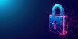 © Valeriia - Electronic circuit futuristic neon padlock. Copy paste empty place for text. Cyber, personal data, privacy information security. Internet networking protection security system cybersecurity concept