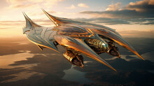 A Futuristic Winged Spacecraft Gliding Into The Sky