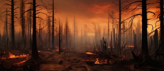 Wall Mural - Forest fire aftermath in pine forest