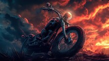 Masculine Rider Background With Ample Copy Space, Showcasing A Motorbike Driver In Focus.
