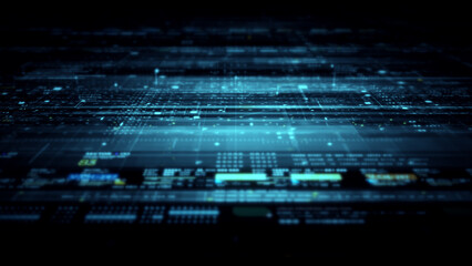 Leinwandbilder - Data matrix simulation UI with cutting-edge digital environment with a dynamic and immersive display of interconnected data matrix information networks systems background