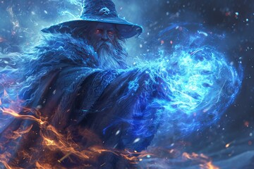 Picture of powerful elements wizard practicing. Ai generative