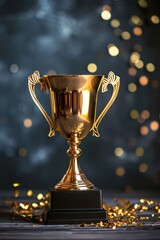 Wall Mural - winner background concept with copy space. highlighting the trophy with a background setting