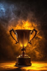 Wall Mural - winner background concept featuring a prominent trophy and well-placed copy space for enhanced visua