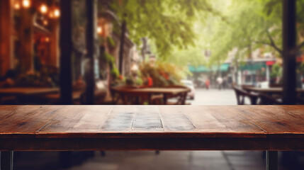 Wall Mural - empty wooden table on cafe background