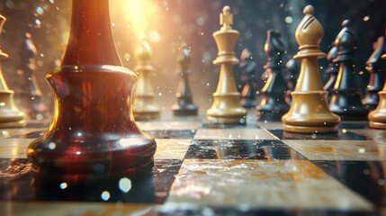 Illustrating the essence of business strategy, this background concept features a chessboard layout with copy space.
