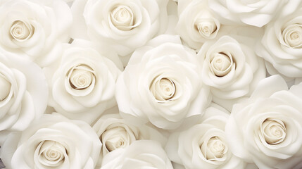 Wall Mural - White roses as floral elegant background. Abstract floral layout, banner. 