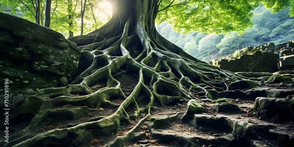 Ancient tree roots in a healthy eco,system , ancient tree roots ...